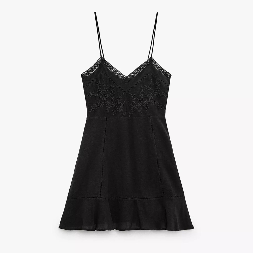 Zara Embroidered linen blend short dress